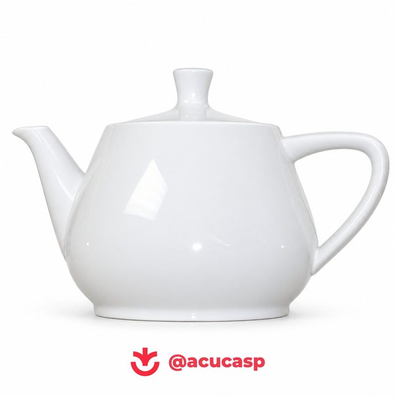 Bule em fundo branco com o símbolo da ACuCa e @acucasp em vermelho, centralizados embaixo.